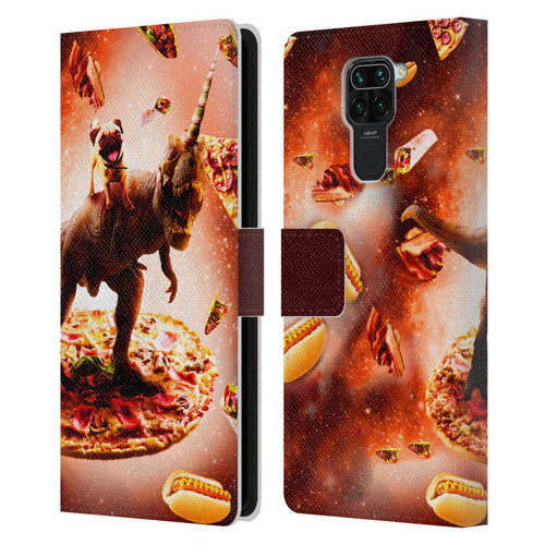 Random Galaxy Space Pizza Ride Pug & Dinosaur Unicorn Leather Book Wallet Case Cover For Xiaomi Redmi Note 9 / Redmi 10X 4G