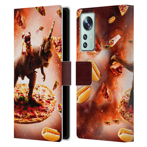 Random Galaxy Space Pizza Ride Pug & Dinosaur Unicorn Leather Book Wallet Case Cover For Xiaomi 12