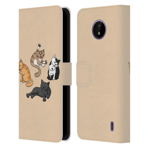 Beth Wilson Doodle Cats 2 Washing Time Leather Book Wallet Case Cover For Nokia C10 / C20