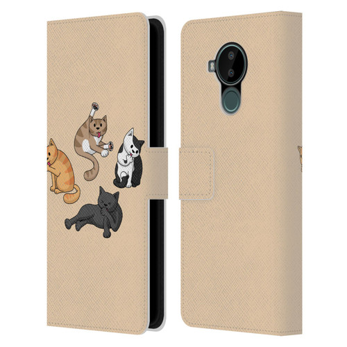 Beth Wilson Doodle Cats 2 Washing Time Leather Book Wallet Case Cover For Nokia C30