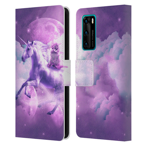 Random Galaxy Space Unicorn Ride Purple Galaxy Cat Leather Book Wallet Case Cover For Huawei P40 5G