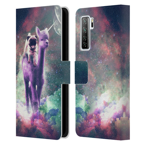 Random Galaxy Space Unicorn Ride Pug Riding Llama Leather Book Wallet Case Cover For Huawei Nova 7 SE/P40 Lite 5G