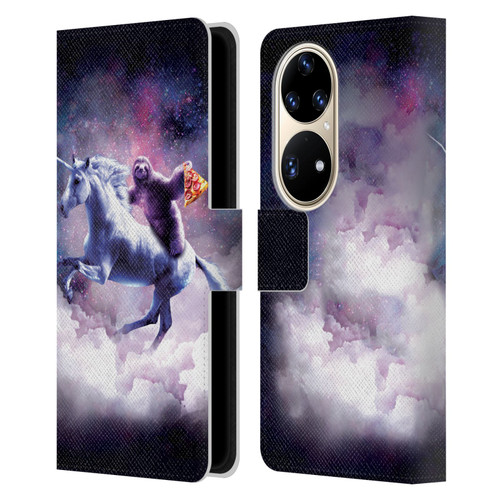 Random Galaxy Space Unicorn Ride Pizza Sloth Leather Book Wallet Case Cover For Huawei P50 Pro