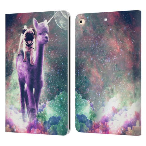 Random Galaxy Space Unicorn Ride Pug Riding Llama Leather Book Wallet Case Cover For Apple iPad 9.7 2017 / iPad 9.7 2018