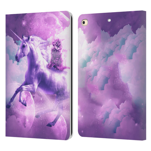 Random Galaxy Space Unicorn Ride Purple Galaxy Cat Leather Book Wallet Case Cover For Apple iPad 9.7 2017 / iPad 9.7 2018