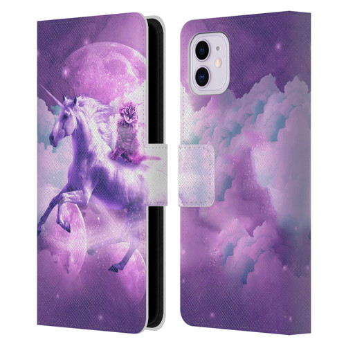 Random Galaxy Space Unicorn Ride Purple Galaxy Cat Leather Book Wallet Case Cover For Apple iPhone 11