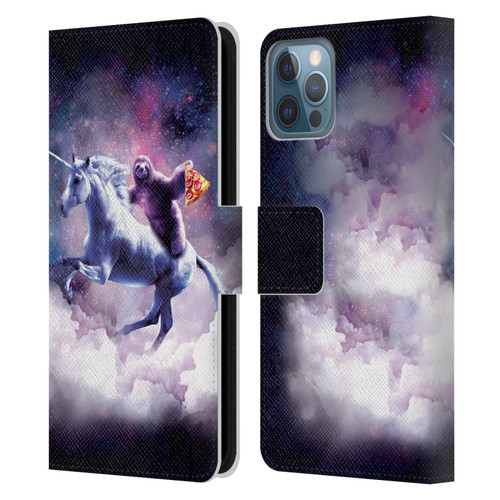 Random Galaxy Space Unicorn Ride Pizza Sloth Leather Book Wallet Case Cover For Apple iPhone 12 / iPhone 12 Pro