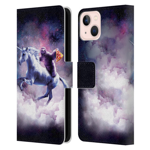 Random Galaxy Space Unicorn Ride Pizza Sloth Leather Book Wallet Case Cover For Apple iPhone 13