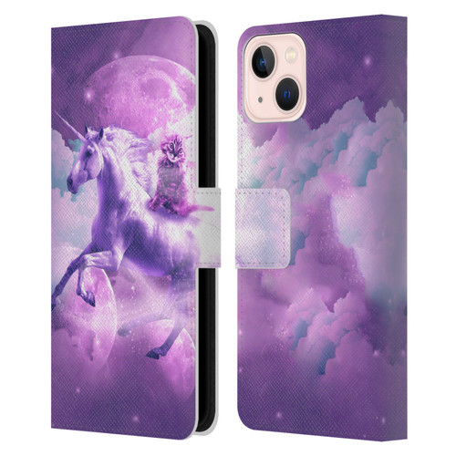 Random Galaxy Space Unicorn Ride Purple Galaxy Cat Leather Book Wallet Case Cover For Apple iPhone 13