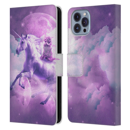 Random Galaxy Space Unicorn Ride Purple Galaxy Cat Leather Book Wallet Case Cover For Apple iPhone 14