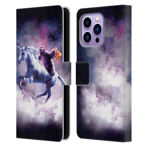 Random Galaxy Space Unicorn Ride Pizza Sloth Leather Book Wallet Case Cover For Apple iPhone 14 Pro Max