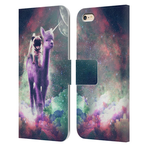 Random Galaxy Space Unicorn Ride Pug Riding Llama Leather Book Wallet Case Cover For Apple iPhone 6 Plus / iPhone 6s Plus