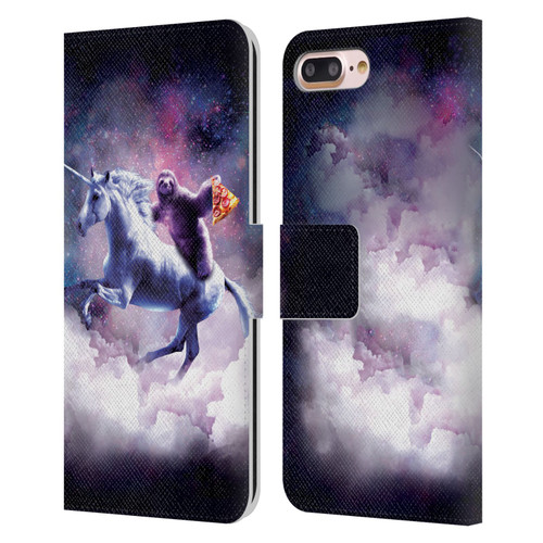 Random Galaxy Space Unicorn Ride Pizza Sloth Leather Book Wallet Case Cover For Apple iPhone 7 Plus / iPhone 8 Plus