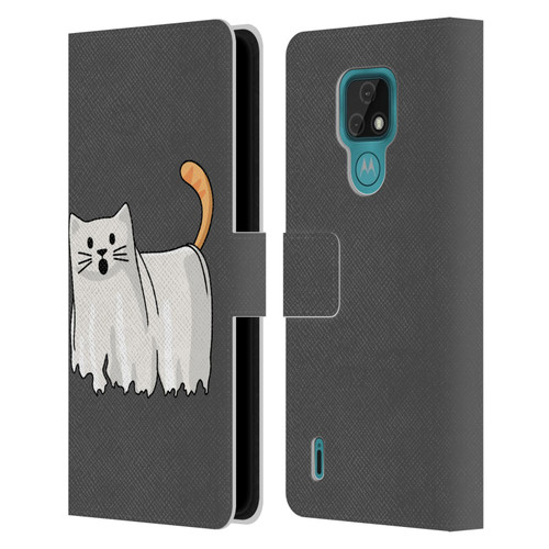 Beth Wilson Doodle Cats 2 Halloween Ghost Leather Book Wallet Case Cover For Motorola Moto E7