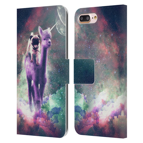 Random Galaxy Space Unicorn Ride Pug Riding Llama Leather Book Wallet Case Cover For Apple iPhone 7 Plus / iPhone 8 Plus