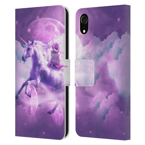 Random Galaxy Space Unicorn Ride Purple Galaxy Cat Leather Book Wallet Case Cover For Apple iPhone XR