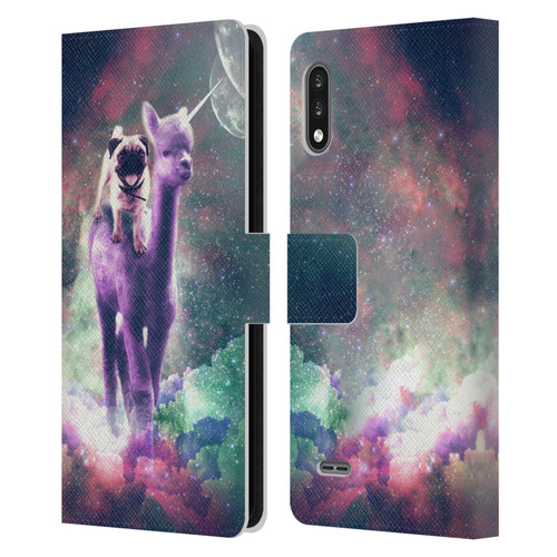 Random Galaxy Space Unicorn Ride Pug Riding Llama Leather Book Wallet Case Cover For LG K22
