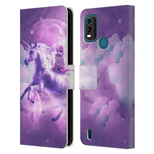 Random Galaxy Space Unicorn Ride Purple Galaxy Cat Leather Book Wallet Case Cover For Nokia G11 Plus