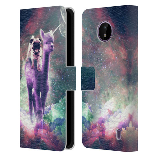 Random Galaxy Space Unicorn Ride Pug Riding Llama Leather Book Wallet Case Cover For Nokia C10 / C20