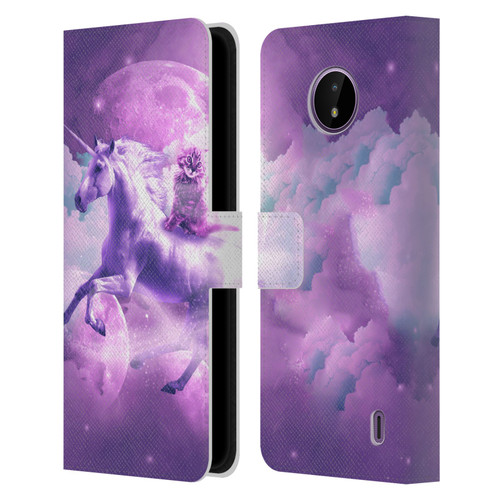Random Galaxy Space Unicorn Ride Purple Galaxy Cat Leather Book Wallet Case Cover For Nokia C10 / C20