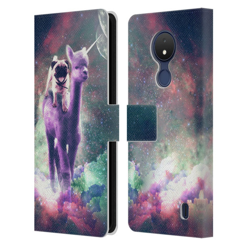 Random Galaxy Space Unicorn Ride Pug Riding Llama Leather Book Wallet Case Cover For Nokia C21