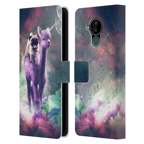 Random Galaxy Space Unicorn Ride Pug Riding Llama Leather Book Wallet Case Cover For Nokia C30