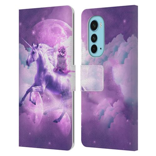 Random Galaxy Space Unicorn Ride Purple Galaxy Cat Leather Book Wallet Case Cover For Motorola Edge (2022)