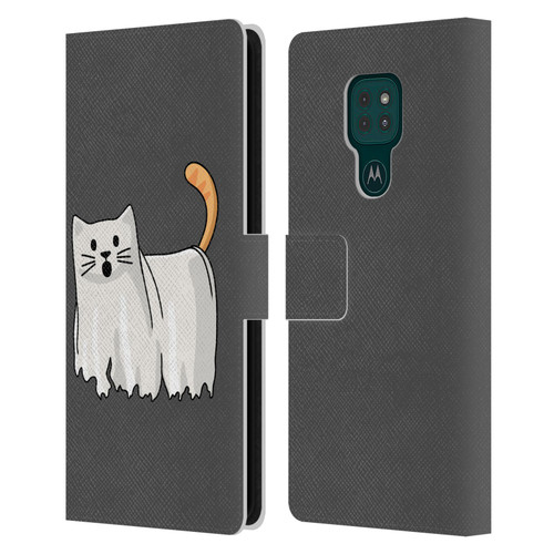 Beth Wilson Doodle Cats 2 Halloween Ghost Leather Book Wallet Case Cover For Motorola Moto G9 Play