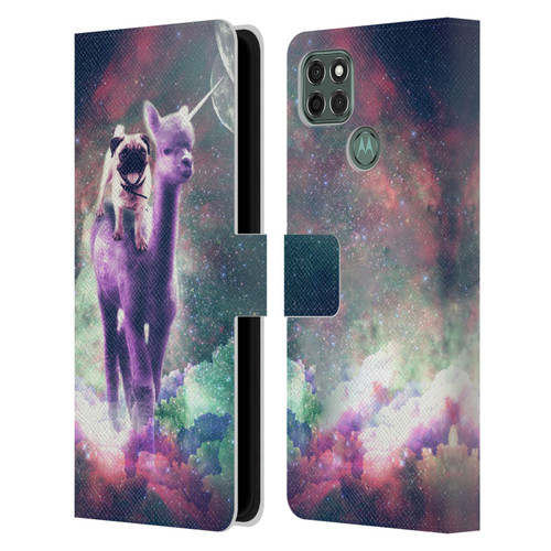 Random Galaxy Space Unicorn Ride Pug Riding Llama Leather Book Wallet Case Cover For Motorola Moto G9 Power