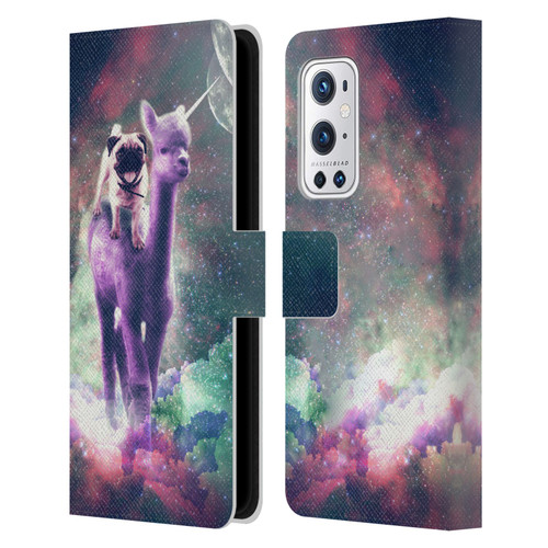 Random Galaxy Space Unicorn Ride Pug Riding Llama Leather Book Wallet Case Cover For OnePlus 9 Pro