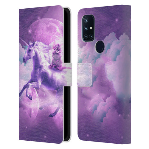 Random Galaxy Space Unicorn Ride Purple Galaxy Cat Leather Book Wallet Case Cover For OnePlus Nord N10 5G