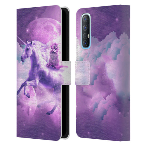 Random Galaxy Space Unicorn Ride Purple Galaxy Cat Leather Book Wallet Case Cover For OPPO Find X2 Neo 5G