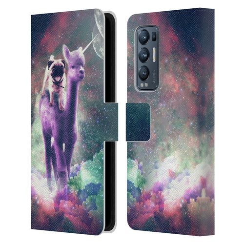 Random Galaxy Space Unicorn Ride Pug Riding Llama Leather Book Wallet Case Cover For OPPO Find X3 Neo / Reno5 Pro+ 5G