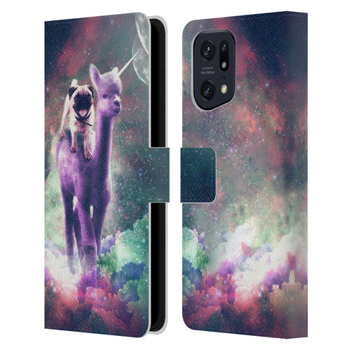 Random Galaxy Space Unicorn Ride Pug Riding Llama Leather Book Wallet Case Cover For OPPO Find X5