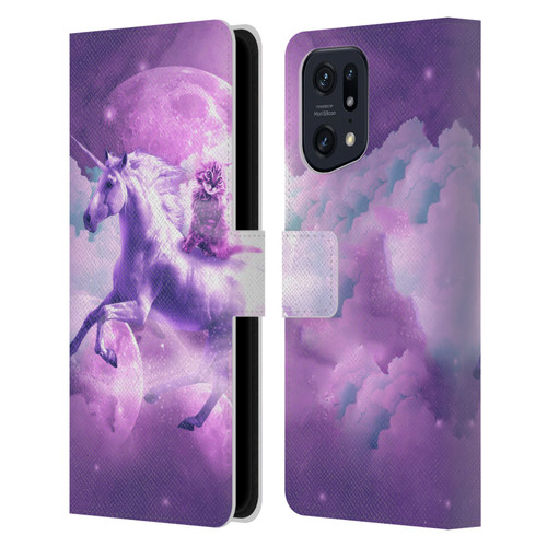 Random Galaxy Space Unicorn Ride Purple Galaxy Cat Leather Book Wallet Case Cover For OPPO Find X5