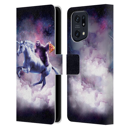 Random Galaxy Space Unicorn Ride Pizza Sloth Leather Book Wallet Case Cover For OPPO Find X5 Pro