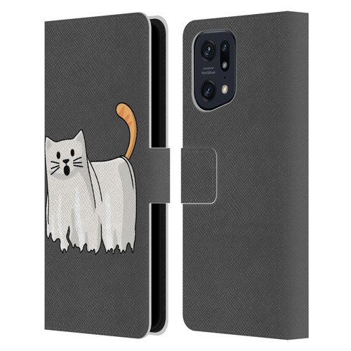 Beth Wilson Doodle Cats 2 Halloween Ghost Leather Book Wallet Case Cover For OPPO Find X5