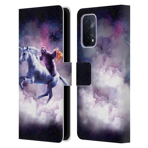 Random Galaxy Space Unicorn Ride Pizza Sloth Leather Book Wallet Case Cover For OPPO A54 5G