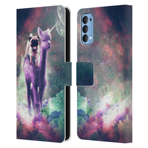 Random Galaxy Space Unicorn Ride Pug Riding Llama Leather Book Wallet Case Cover For OPPO Reno 4 5G