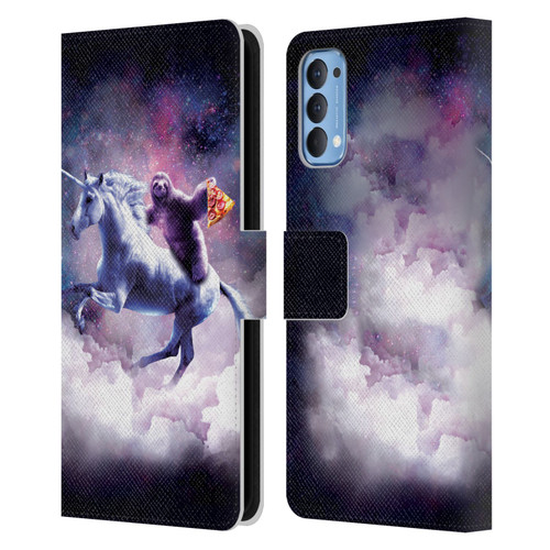 Random Galaxy Space Unicorn Ride Pizza Sloth Leather Book Wallet Case Cover For OPPO Reno 4 5G