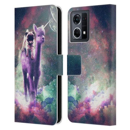 Random Galaxy Space Unicorn Ride Pug Riding Llama Leather Book Wallet Case Cover For OPPO Reno8 4G