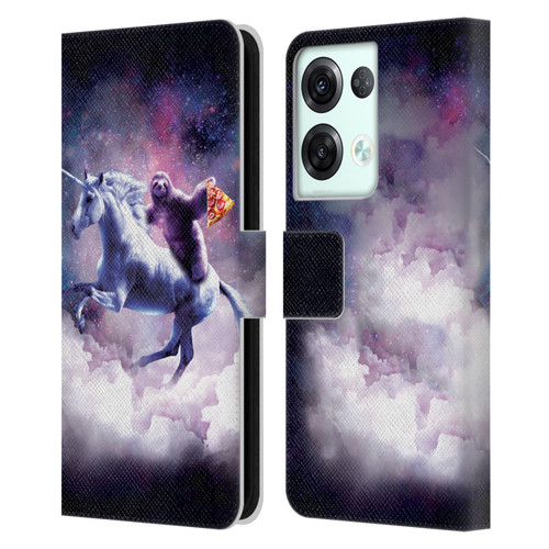 Random Galaxy Space Unicorn Ride Pizza Sloth Leather Book Wallet Case Cover For OPPO Reno8 Pro