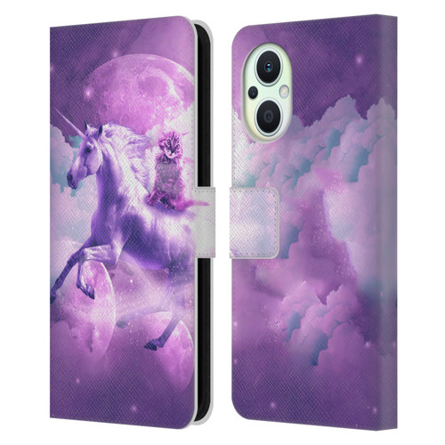 Random Galaxy Space Unicorn Ride Purple Galaxy Cat Leather Book Wallet Case Cover For OPPO Reno8 Lite