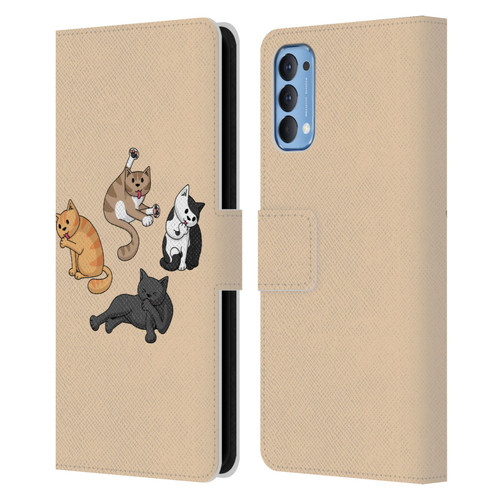 Beth Wilson Doodle Cats 2 Washing Time Leather Book Wallet Case Cover For OPPO Reno 4 5G