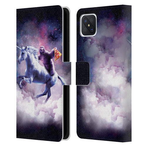 Random Galaxy Space Unicorn Ride Pizza Sloth Leather Book Wallet Case Cover For OPPO Reno4 Z 5G
