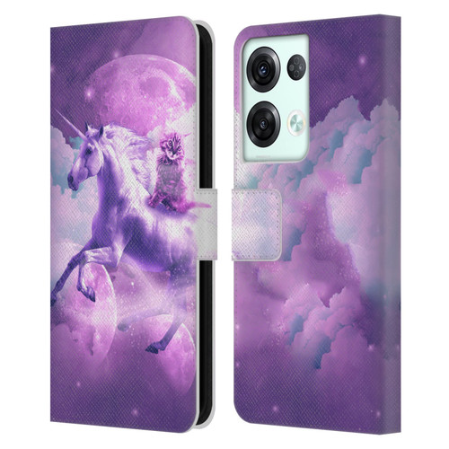 Random Galaxy Space Unicorn Ride Purple Galaxy Cat Leather Book Wallet Case Cover For OPPO Reno8 Pro