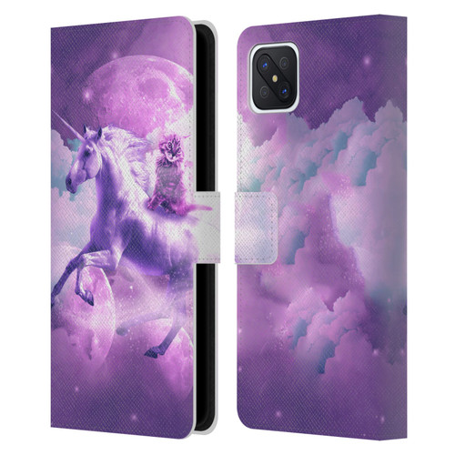 Random Galaxy Space Unicorn Ride Purple Galaxy Cat Leather Book Wallet Case Cover For OPPO Reno4 Z 5G