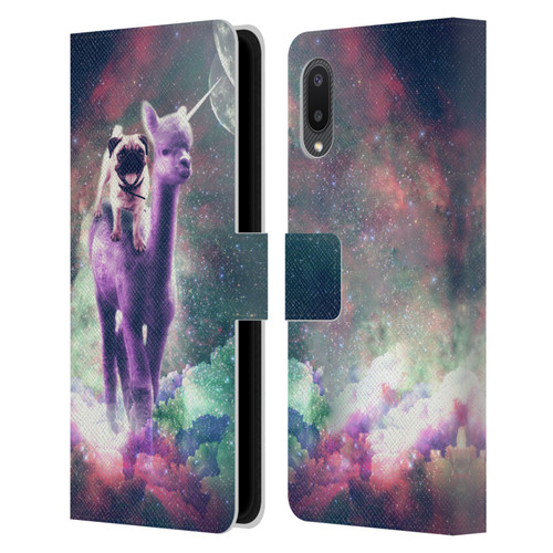 Random Galaxy Space Unicorn Ride Pug Riding Llama Leather Book Wallet Case Cover For Samsung Galaxy A02/M02 (2021)