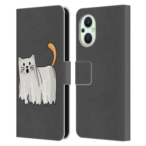 Beth Wilson Doodle Cats 2 Halloween Ghost Leather Book Wallet Case Cover For OPPO Reno8 Lite