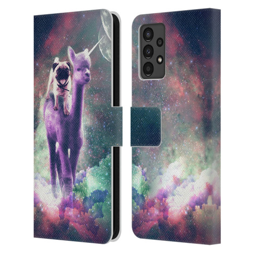 Random Galaxy Space Unicorn Ride Pug Riding Llama Leather Book Wallet Case Cover For Samsung Galaxy A13 (2022)